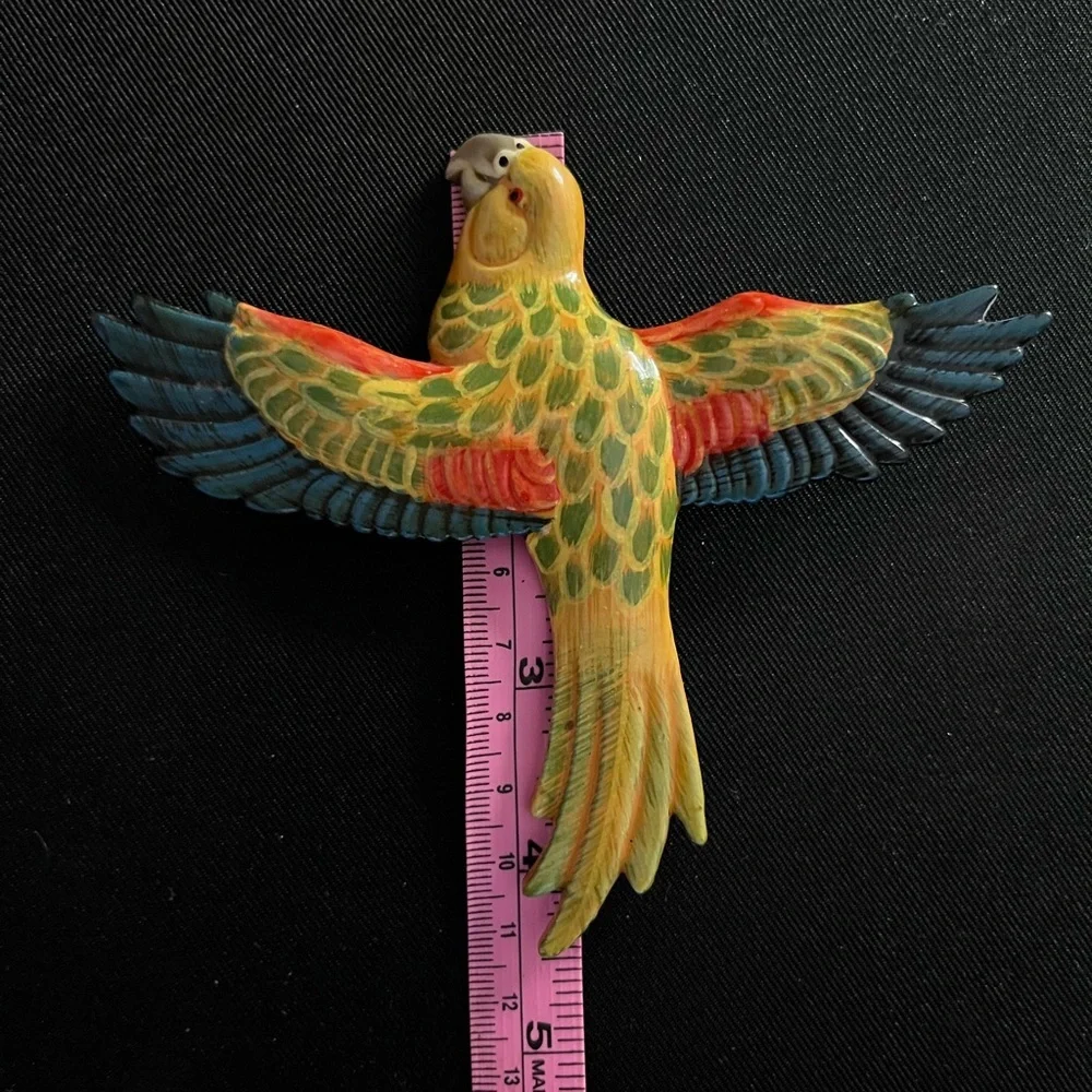 Vintage Hand Painted Parrot Brooch